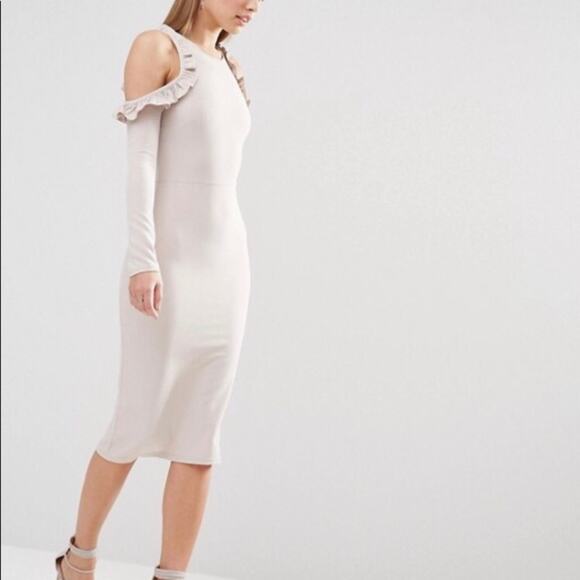 ASOS Midi Dress Oh My Love Cold Shoulder Frill - Picture 2 of 8
